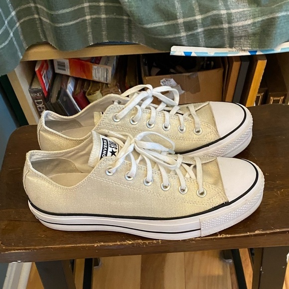 Converse all star low platform metallic gold coated canvas sneakers womens 10 - Picture 1 of 9